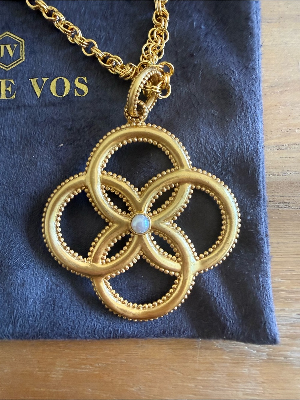 Julie Vos Gold Open Clover Pendant Necklace with Center Stone - Picture 2 of 2